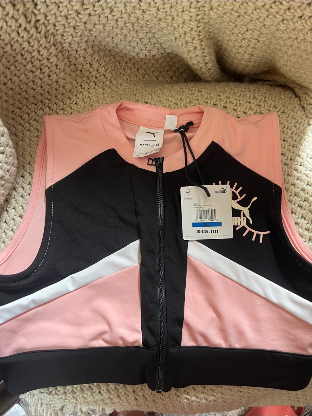 Puma Pink Black Zip-Front Sport Crop Top